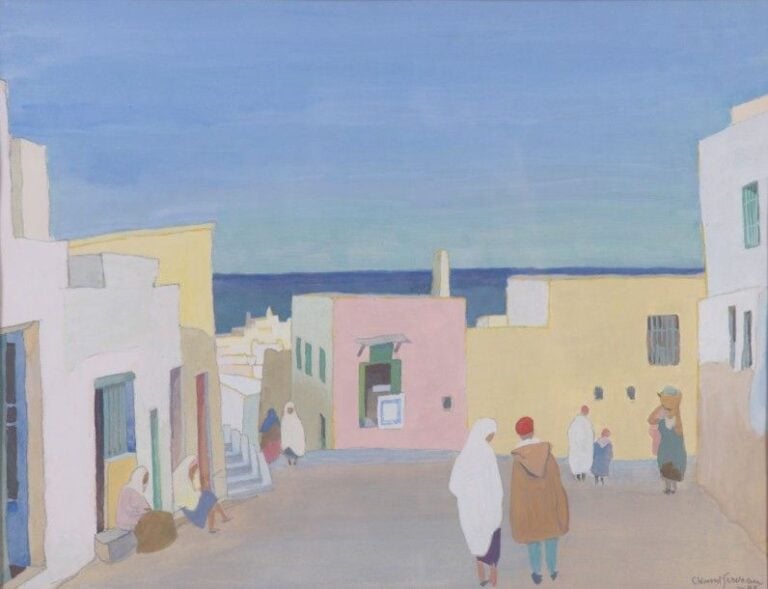 Village au Maghreb Gouache sur papier Signée et datée en bas à droite: 48 33,5 x 26 cm