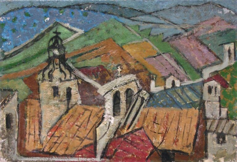 Village des Hautes Alpes Huile sur toile Non signée 50 x 72,5 cm Provenance : Vente d'atelier du 11septembre 1990 à l'Île-Ada