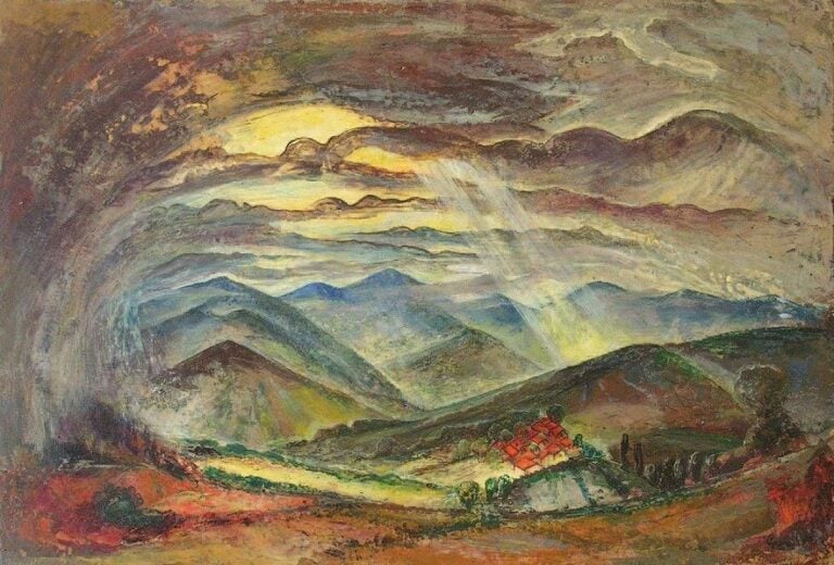 Village montagneux Huile sur contreplaquée Signée en bas à droite 34 x 50 cm