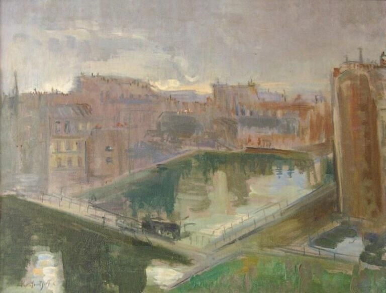 Ville Huile sur toile signée en bas à gauche 50 x 65 cm