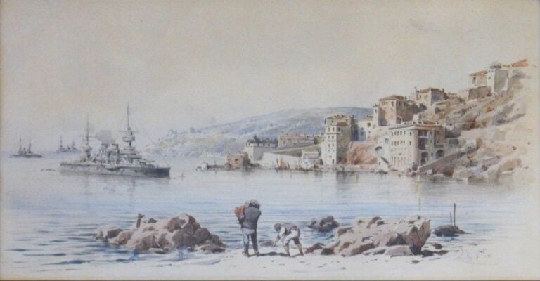 Villefranche-sur-Mer Aquarelle, porte une signature en bas à droite 20 x 39 cm