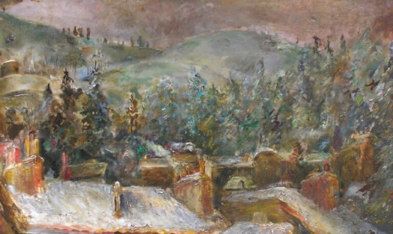 Voiron en hiver (1945) Huile sur carton marouflée sur toile Signée en bas à droit