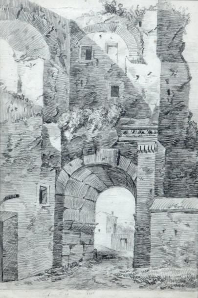 «Vue d'architecture romaine en ruines» Pierre noire Annotée à la pierre noire Chaix le 28 mars 1815 en bas 46 x 31 cm