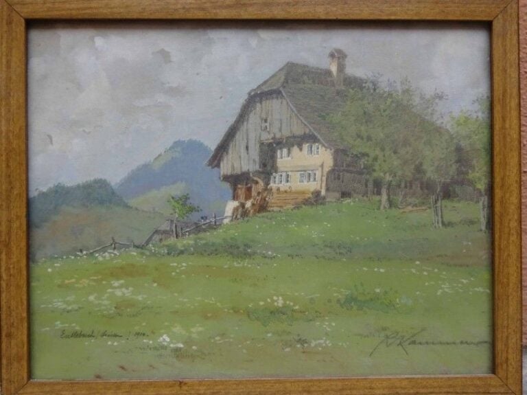 Vue d'un chalet à Enttebuch Aquarelle sur papier