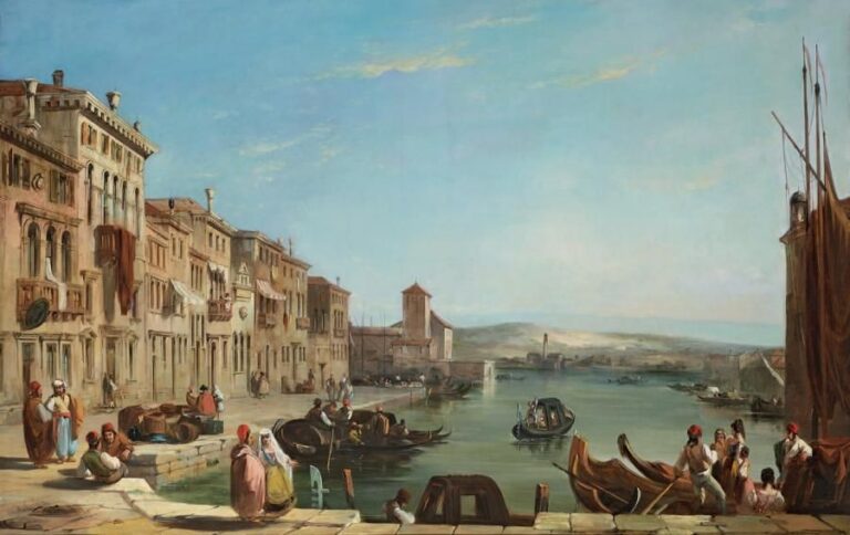 Vue d'un quai à Venise Huile sur toile Signée et datée