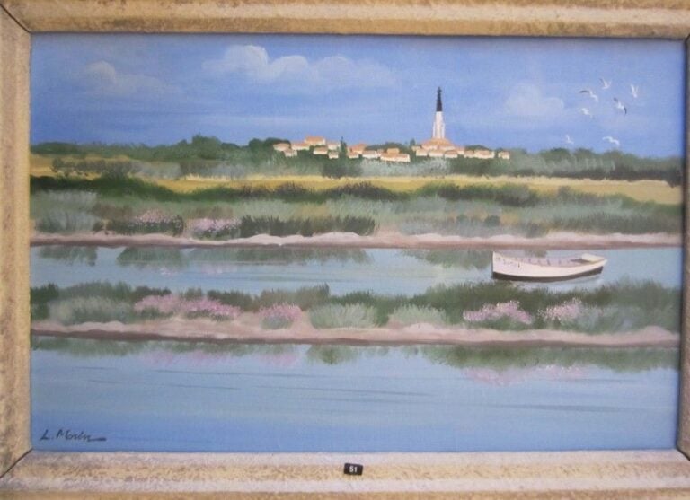 «Vue de Ars en Ré» Huile sur panneau, signé en bas à gauche 29 x 45 cm