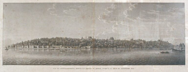 VUE DE CONSTANTINOPLE DEPUIS LA POINTE DU SÉRAIL JUSQU'À LA TOUR DU JANISSAIRE AGA Gravure