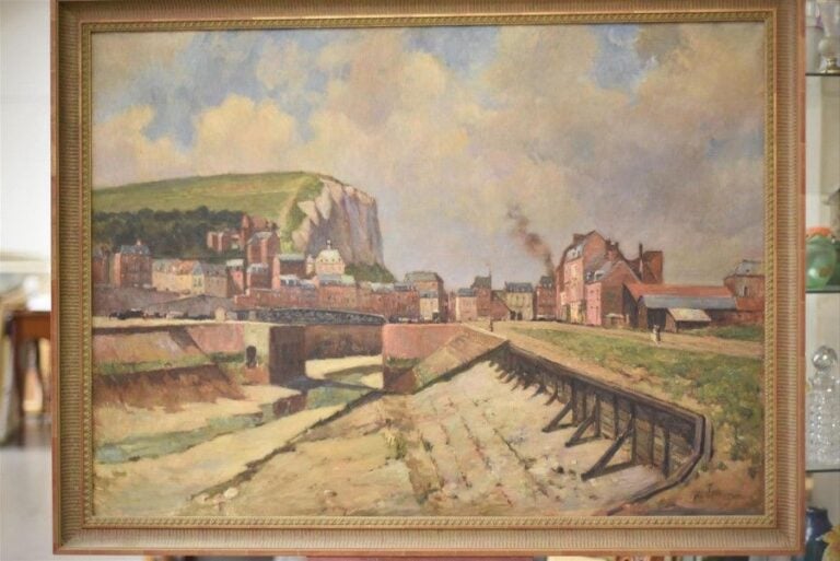 Vue de Dieppe Huile sur toile, signée en bas à droite 73 x 100 cm