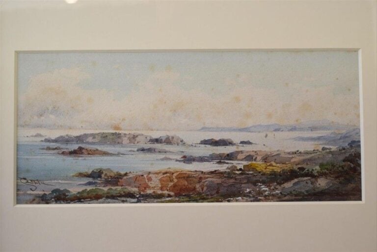 Vue de l'Esterel depuis Cannes-la-Bocca Aquarelle sur papier, signée en bas à gauche 20 x 46 cm (piqûres)