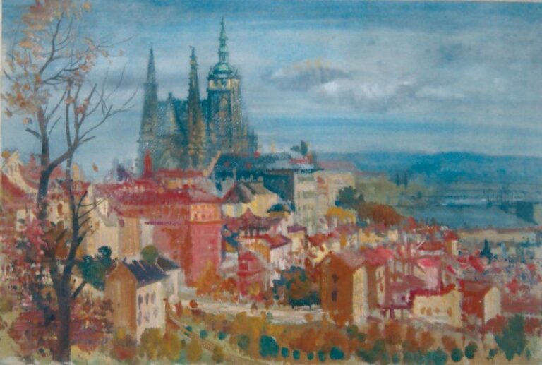 Vue de Prague (1954) Gouach