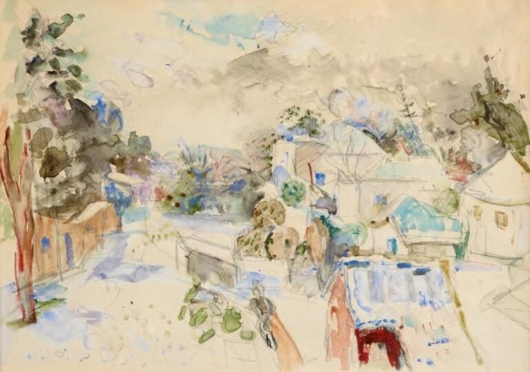 Vue de village Aquarelle, non signée À vue: 25 x 36 cm