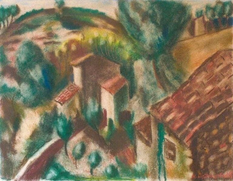 Vue de village Pastel signé en bas à droite 30 x 41,5 cm (à vue)