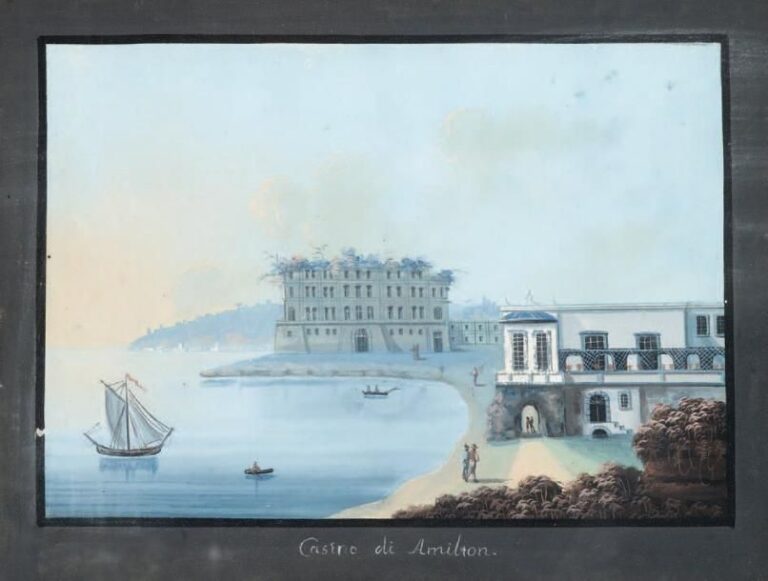 «Vue du Casino di Amilton» Gouache annotée «Casino di Amilton» en bas au milieu 15,3 x 22 cm