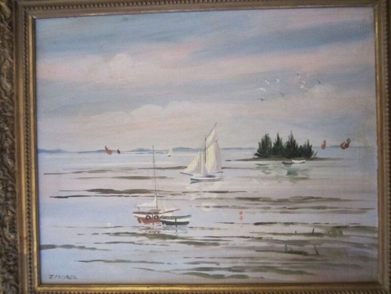 «Vue du Golfe du Morbihan» Huile sur panneau, signé en bas à gauche 33 x 41 cm