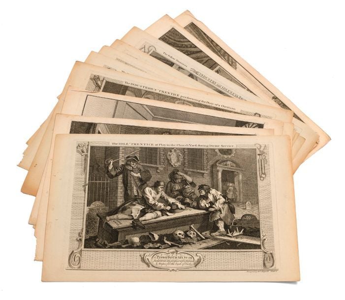 William HOGARTH (1697-1764), 11 gravures dont « The idle Prentice » & « The industrious Prentice
