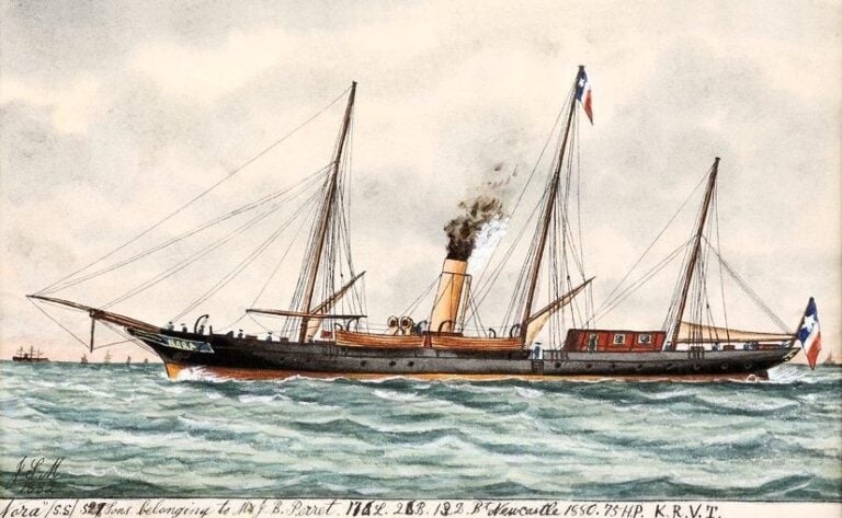 Yacht «Nora» Aquarelle gouachée monogrammée et datée 188