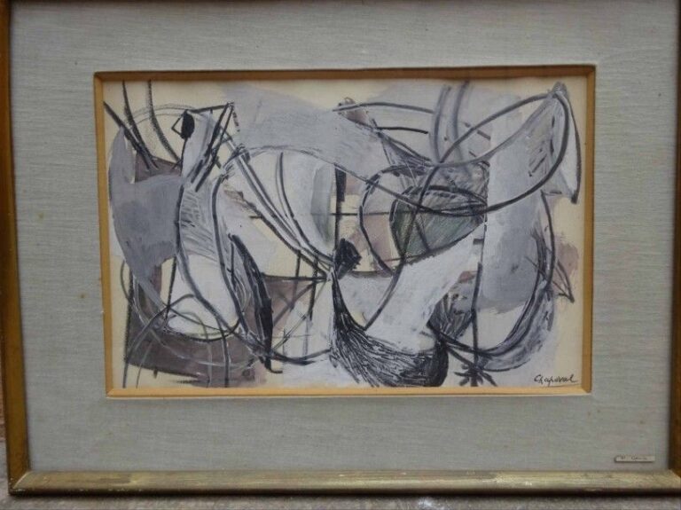 Youla CHAPOVAL (1919-1951) Composition abstraite au demi-cercle jaune Gouache et aquarelle sur papier Signée et datée en bas à droite: 20 No