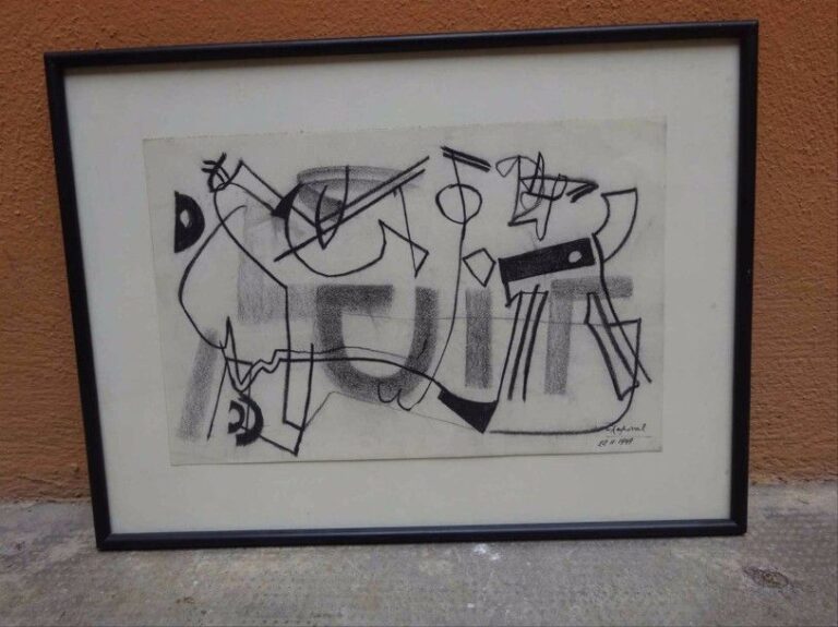 Youla CHAPOVAL (1919-1951) Composition abstraite Fusain sur papier Signé et daté en bas à droite: 2