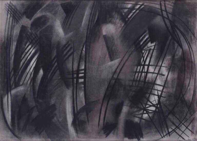 Youla CHAPOVAL (1919-1951) Composition abstraite Fusain sur papier Signé et daté en bas à droite: Dé