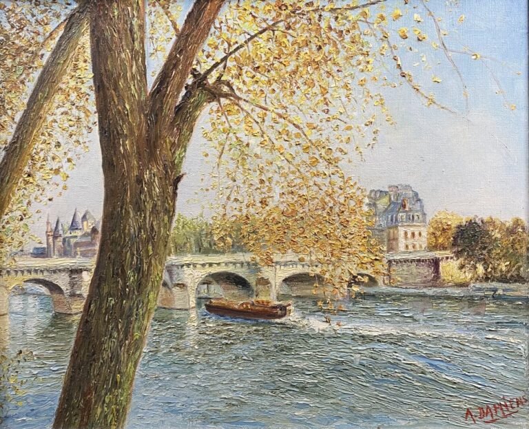 A. DAMIENS (XXe siècle) - Le Pont Neuf à Paris - Huile sur toile - Signée en ba…