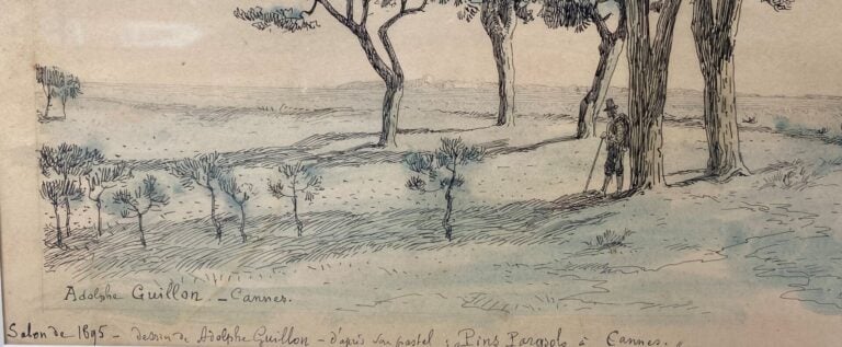 Adolphe GUILLON (1829-1896) - Pins Parasols à Cannes - Encre noire et aquarelle…