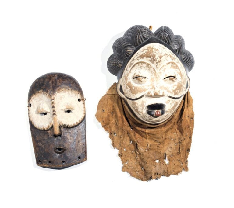 AFRIQUE - LOT DE QUATRE MASQUES DECORATIFS (Hauteur : 27 et 26 cm, 32 et 30 cm)…