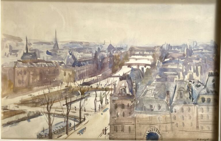 Alphonse QUIZET (1885-1955) " Les ponts de Paris" Aquarelle signé en bas à droi…