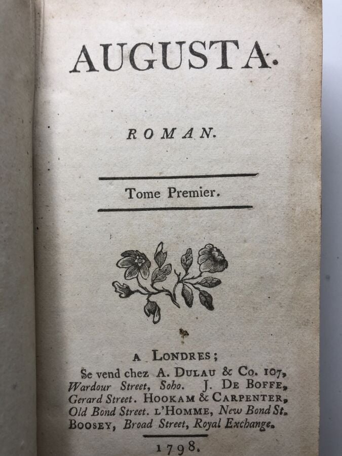 ANONYME. - Augusta. Édité à Londres chez A. Dulau en 1798. De format in-12, ple…