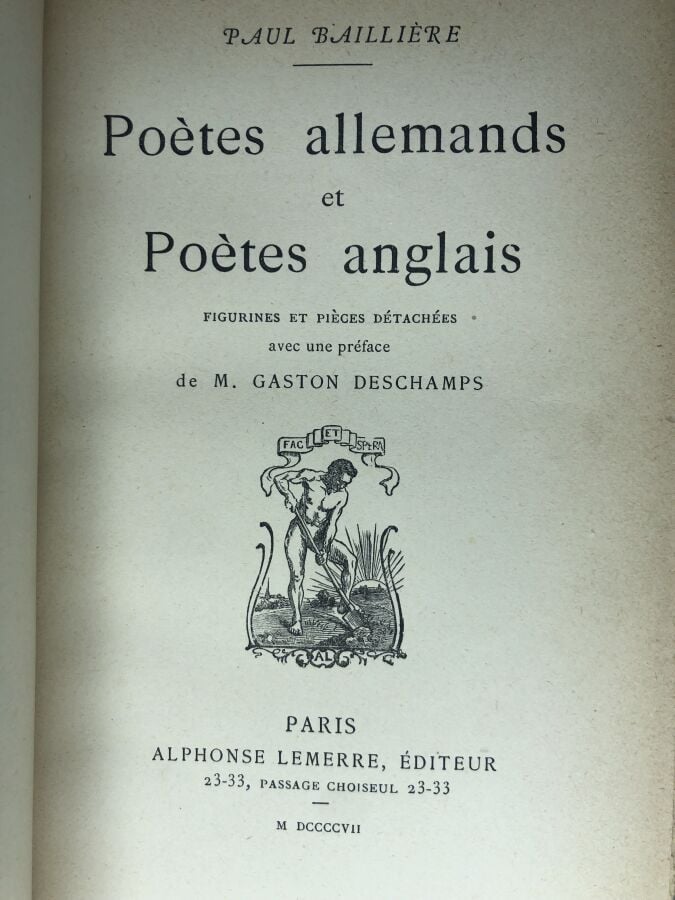 BAILLIERE (Paul). - Poètes allemands et poètes anglais. Édité à Paris chez Alhp…