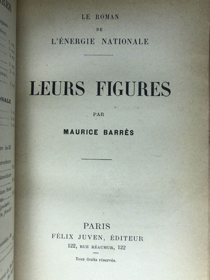 BARRES (Maurice). - Leurs figures. Édité à Paris chez Félix Juven sans date. De…