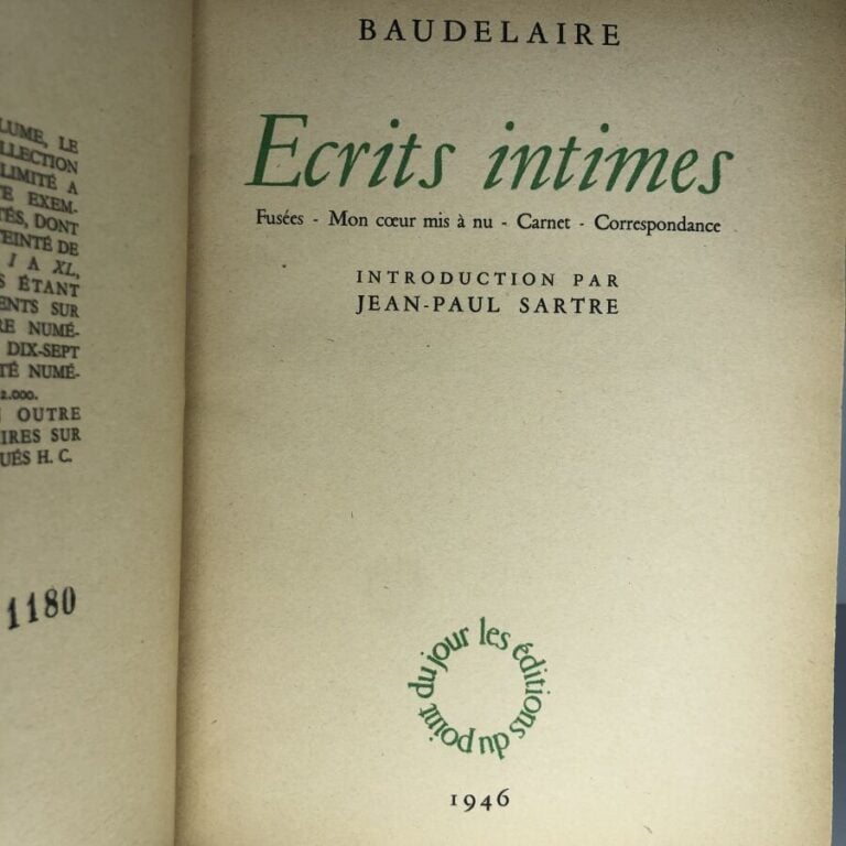 BAUDELAIRE. - Ecrits intimes. Édité à Paris chez les éditions du point du jour…
