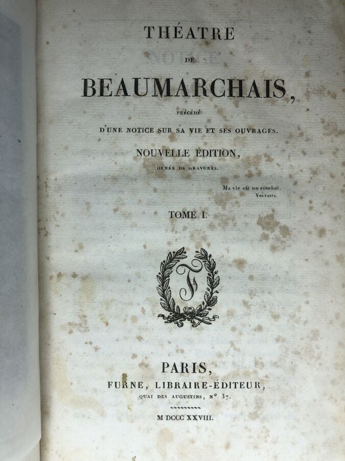 BEAUMARCHAIS. - Théatre de Beaumarchais. Édité à Paris chez Furne en 1828. 2 vo…