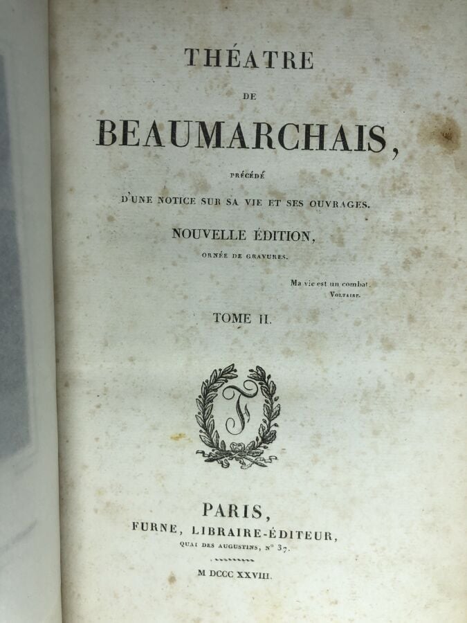 BEAUMARCHAIS. - Théatre de Beaumarchais. Édité à Paris chez Furne en 1828. 2 vo…