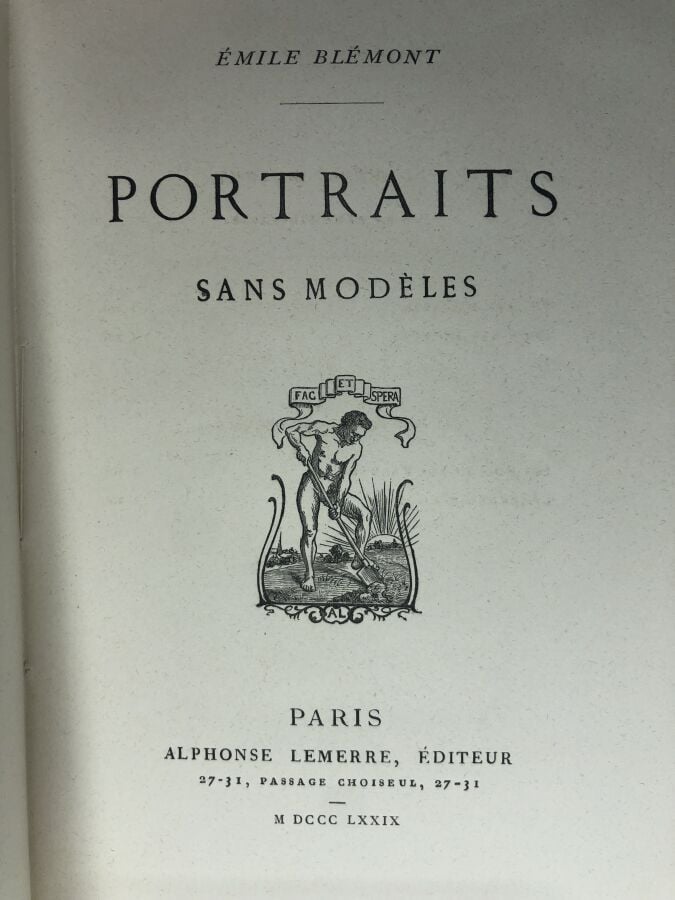 BLEMONT (Emile). - Portraits sans modèles. Édité à Paris chez Alphonse Lemerre…