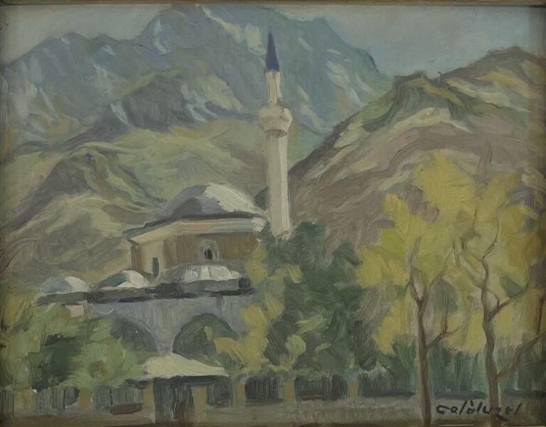 Celal UZEL (1901-1965) - Mosquée en Turquie - Huile sur carton, signée en bas à…