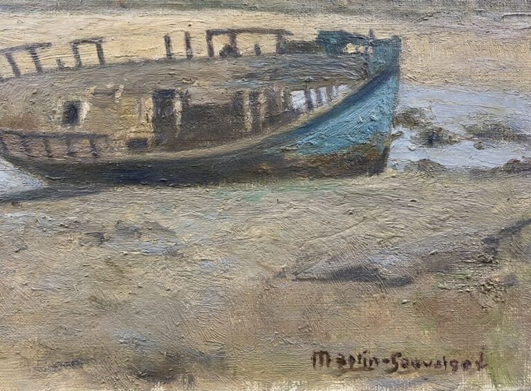 Charles MARTIN-SAUVAIGO (1881-1970) - Bateau breton échoué - Huile sur toile -…