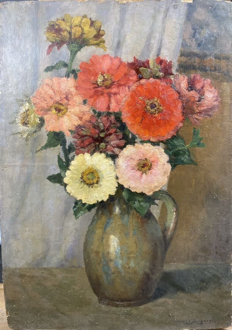 Charles MARTIN-SAUVAIGO (1881-1970) - Bouquet au pot de terre et Bouquet au vas…