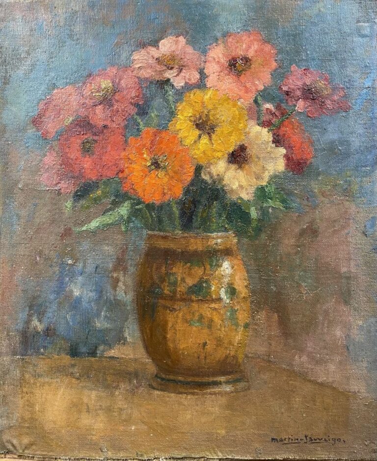 Charles MARTIN-SAUVAIGO (1881-1970) - Bouquet au pot de terre et Bouquet au vas…
