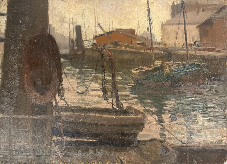 Charles MARTIN-SAUVAIGO (1881-1970) - Le port du Havre, 1930 - Huile sur pannea…