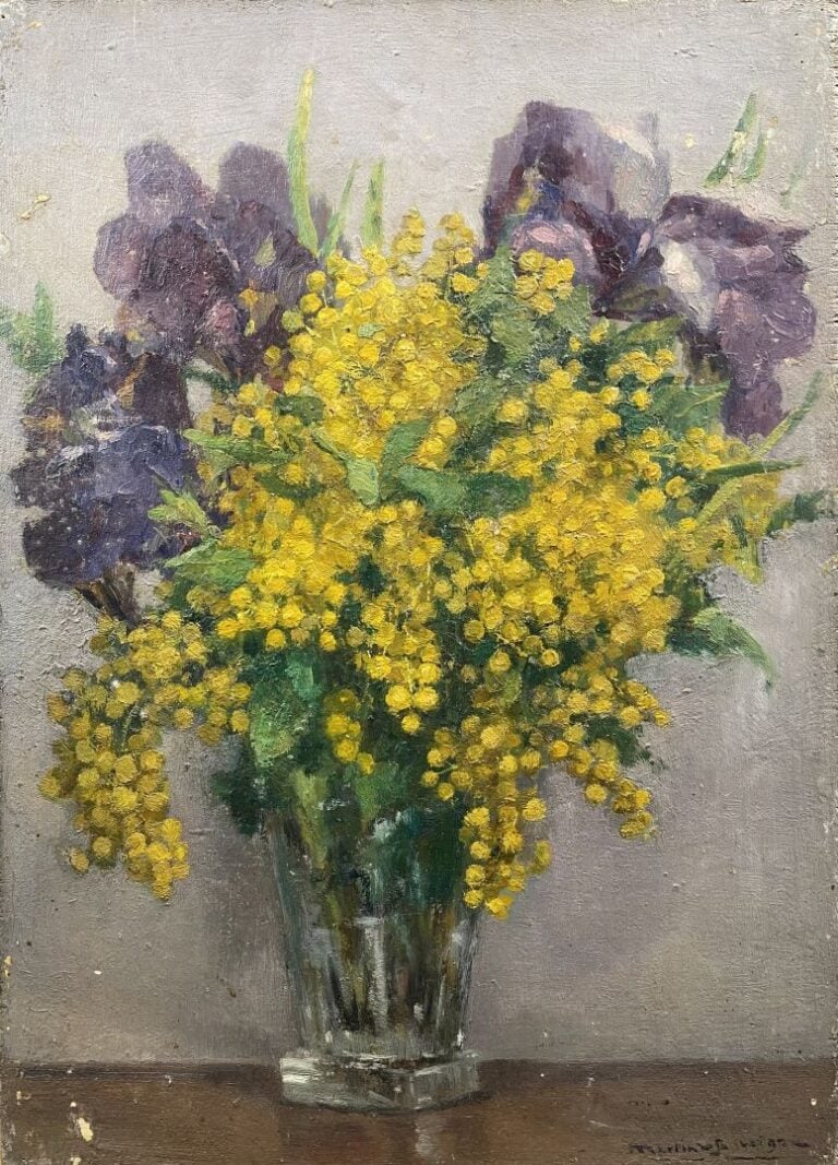 Charles MARTIN-SAUVAIGO (1881-1970) - Mimosas - Huile sur panneau - Signé en ba…