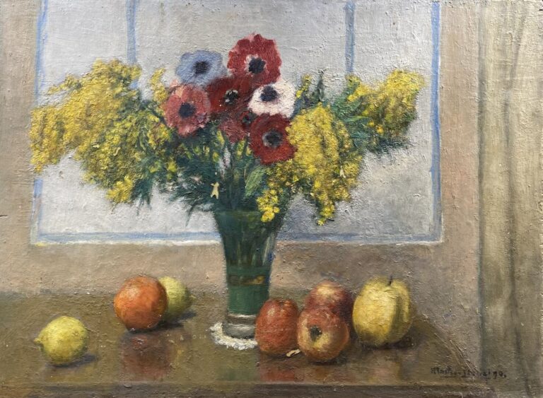 Charles MARTIN-SAUVAIGO (1881-1970) - Mimosas mêlés de fleurs - Huile sur panne…