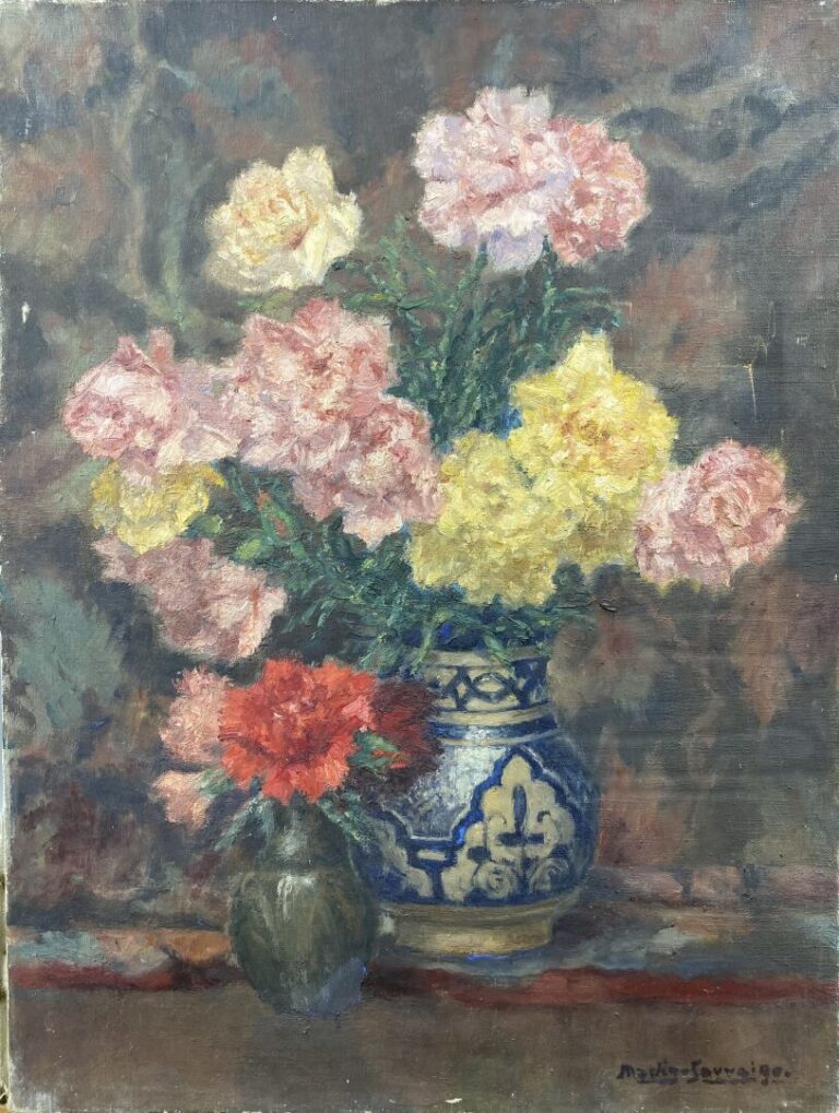 Charles MARTIN-SAUVAIGO (1881-1970) - Roses dans deux vases - Huile sur toile -…