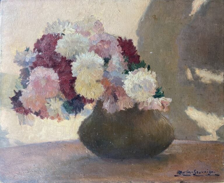 Charles MARTIN-SAUVAIGO (1881-1970) - Soucis - Huile sur panneau - Signé en bas…