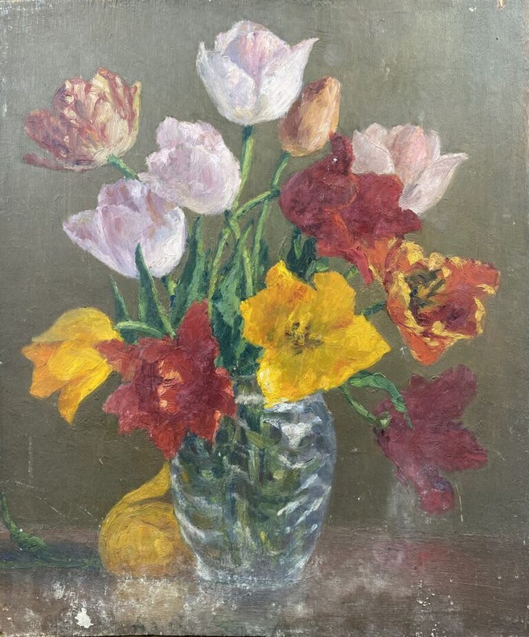 Charles MARTIN-SAUVAIGO (1881-1970) - Tulipes - Huile sur panneau - Cachet d'at…