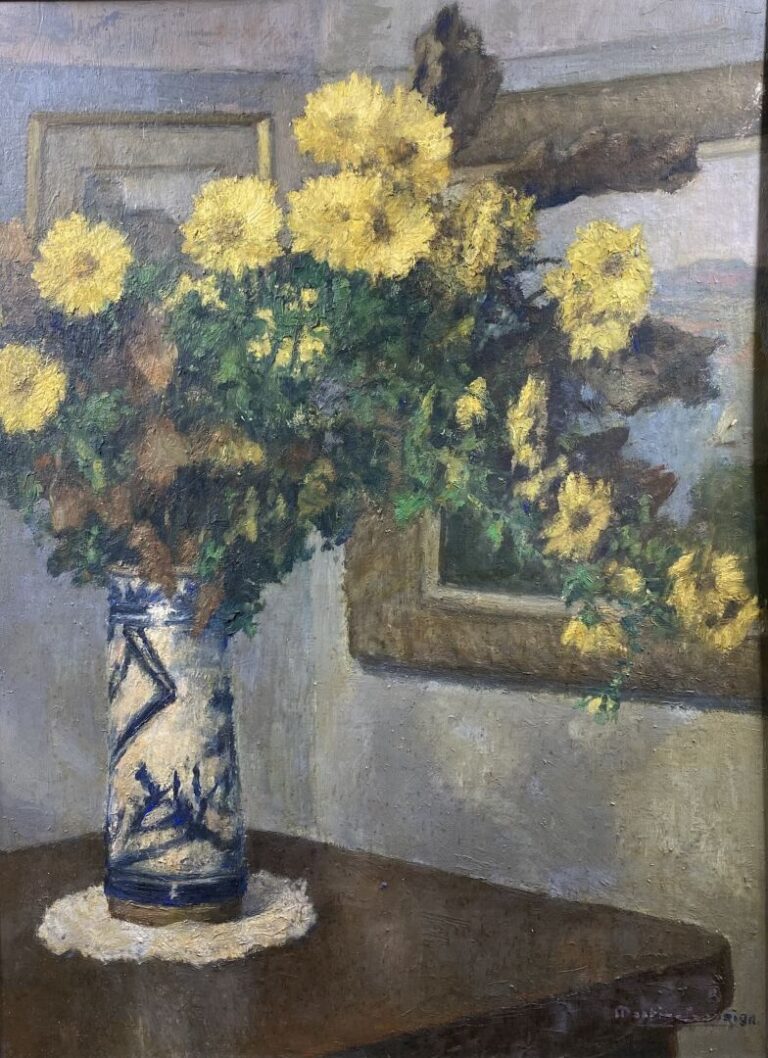 Charles MARTIN-SAUVAIGO (1881-1970) - Vase bleu aux fleurs jaunes - Huile sur p…