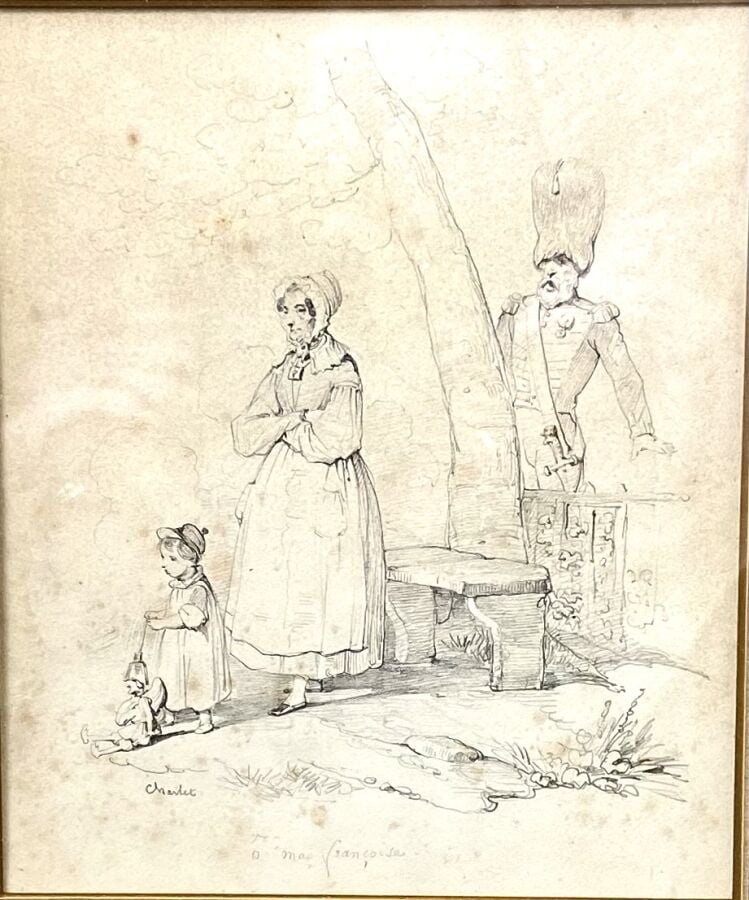 CHARLETNicolas-Toussaint (1792-1845) - . Famille de grenadiers, mine de plomb…