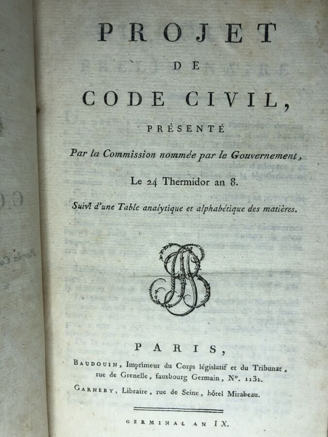 COLLECTIF (Commission du gouvernement). - Projet de code civil, le 24 Thermidor…