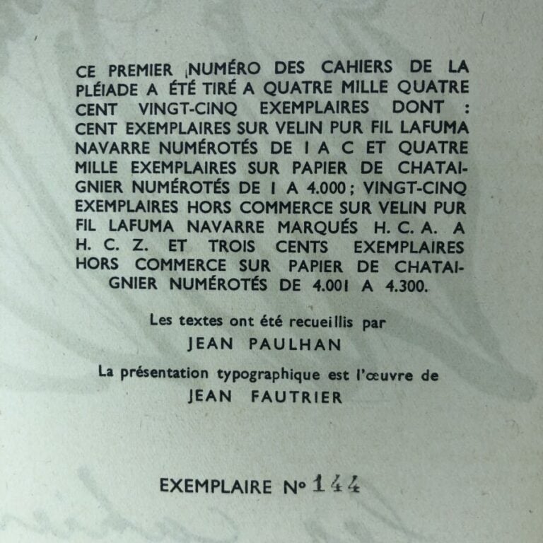 COLLECTIF. - Les cahiers de la pléiade, avril 1946. Édité à Paris chez Gallimar…