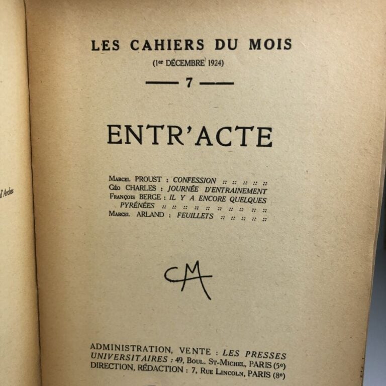 COLLECTIF. - Les cahiers du mois, Entr'acte. Édité à Paris chez Les presses uni…