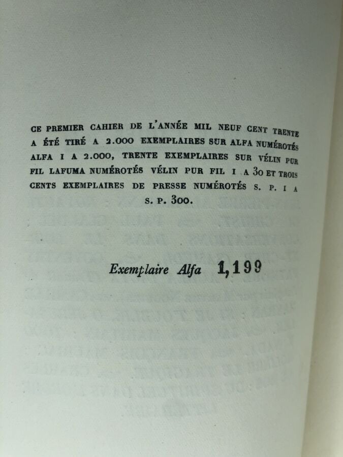 COLLECTIF. - Vigile, premier cahier 1930. Édité à Paris chez Grasset en 1930. D…